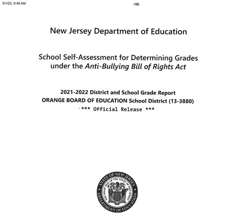 2021-2022 New Jersey Depart of Education HIB School Assessment